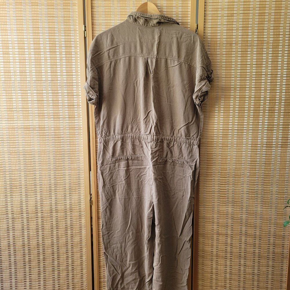 FREE PEOPLE Lottie Jumpsuit Small Tan Neutral Drawstring Wait Straight Leg - Picture 2 of 5